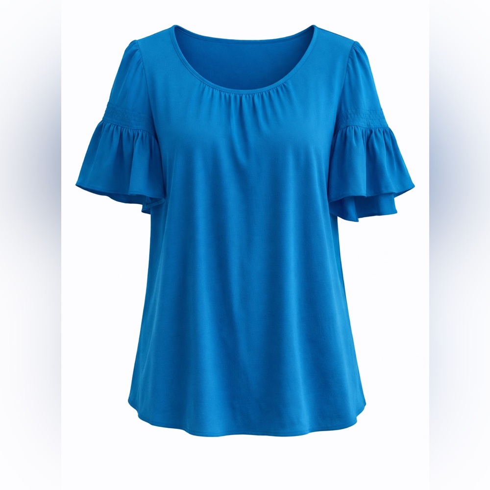 Ann Taylor Turquoise Blue Ruffle Sleeve Blouse – Size L